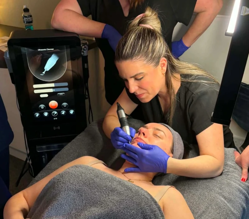 Jesmond Beauty specialist performing skin treatment on client with modern machine.